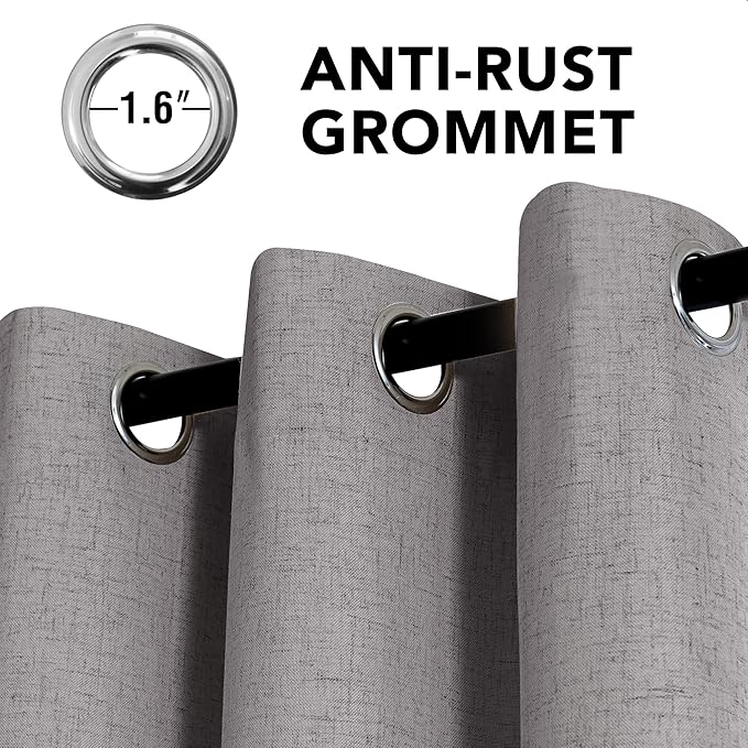 H.VERSAILTEX Linen Curtains 100% Blackout Curtains for Bedroom 63 inch Long Full Light Blocking Nature Linen Blended Window Curtains for Living Room Nickel Grommet (2 Panels, Heathered Dove) HVERSAILTEX
