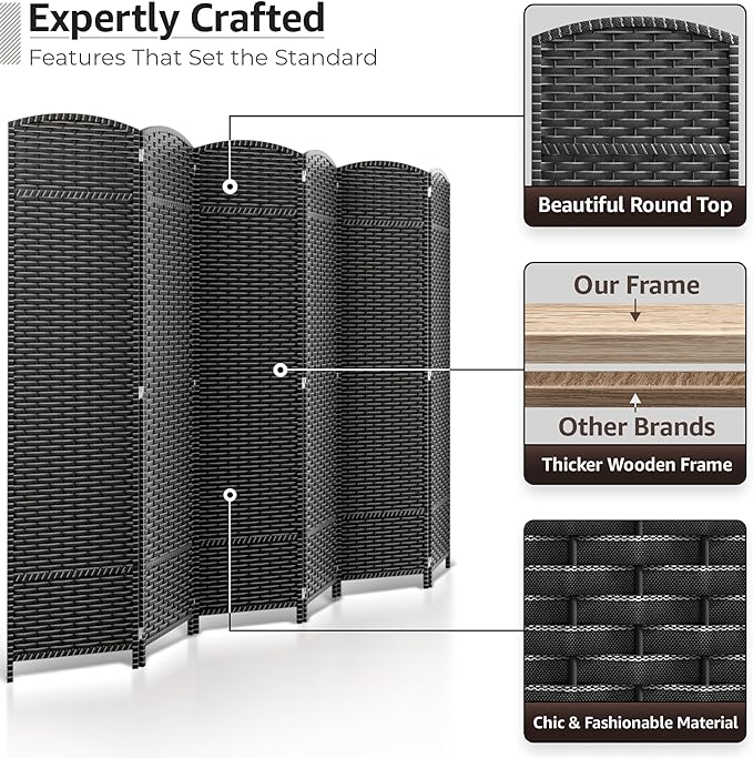 Sorbus 6 Panel Room Divider 6 ft. Tall - Privacy Screen, Extra Wide Double Hinged Panels, Mesh Hand-Woven Design, Partition Room Dividers and Folding Privacy Screens, Wall Divider for Room Separation Sorbus