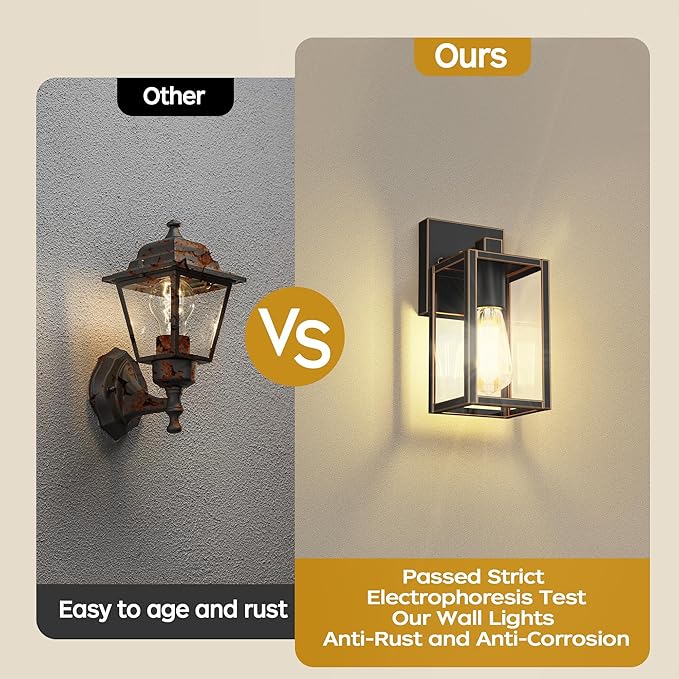 WIHTU Outdoor Lights for House, LED Exterior Front Porch Light Fixtures for Outside, Waterproof Wall Light Outdoor, Sconce Lights for Patio, Garage, Doorway, Entryway (Black with Gold Rim) WIHTU