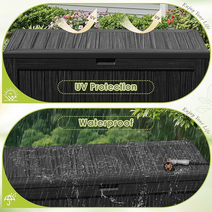 Devoko 125 Gallon Outdoor Storage Box, Waterproof Resin Deck Box for Patio Furniture, Lockable Container for Garden Cushions & Pool Supplies (Black, 125 Gallon) DEVOKO