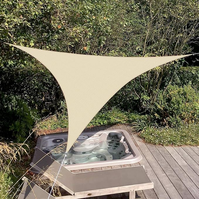 Patio Paradise 16' x 16' x 15'10" Sun Shade Sail Triangle Canopy, Permeable Shade Cloth Fabric Sunlight Block Patio Cover HDPE Deck Awning for Outdoor Backyard Pergolas Roof Shading, Sand Patio