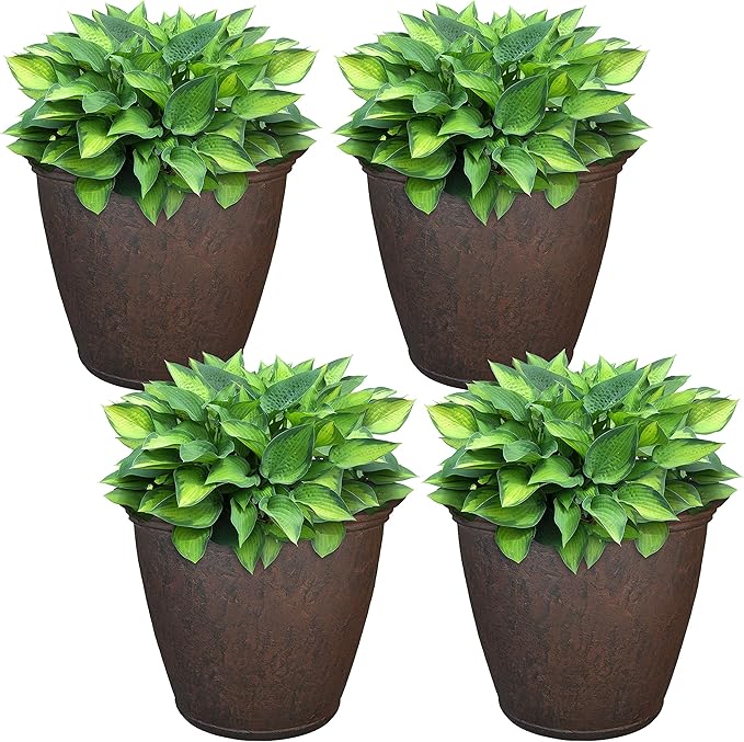 Sunnydaze 15.25-Inch Anjelica Large Plastic Pot for Plants - Outdoor Double-Walled Large Plastic Planter with Drillable Drainage Holes - Rust - 4pk SunnydazeDecor