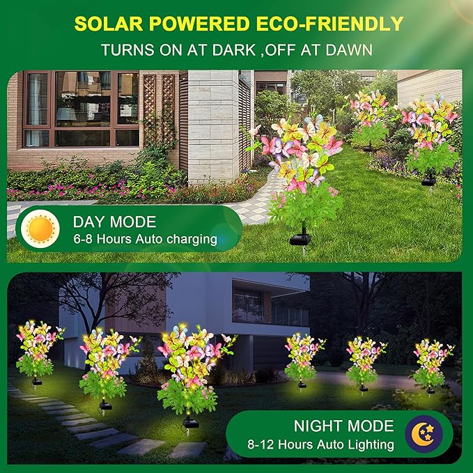 Solar Garden Lights Outdoor Waterproof,4 Packs Solar Swaying Butterfly Lights Decor,Gardening Butterfly Gifts for Mom Women,Solar Flowers Plant Lights Decorative Stakes for Yard Patio Lawn Pathway EDOF