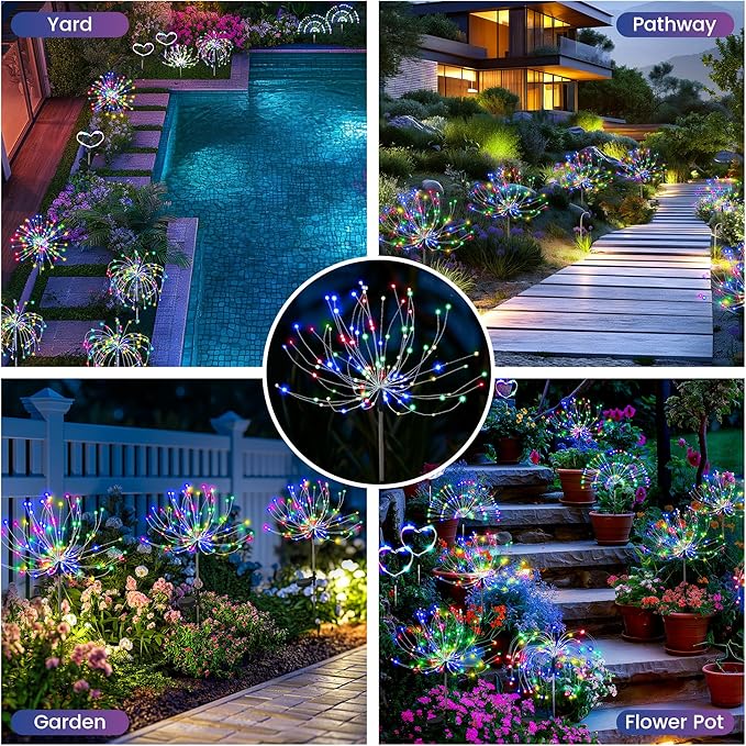 Garden Decor Solar Lights Outdoor,120LED Waterproof Colorful Solar Fairy Garden Lights for Outdoor Decoration,Yard, Patio, Porch,Flower Pot,Pathway,Christmas (8Pack) PEVOROS