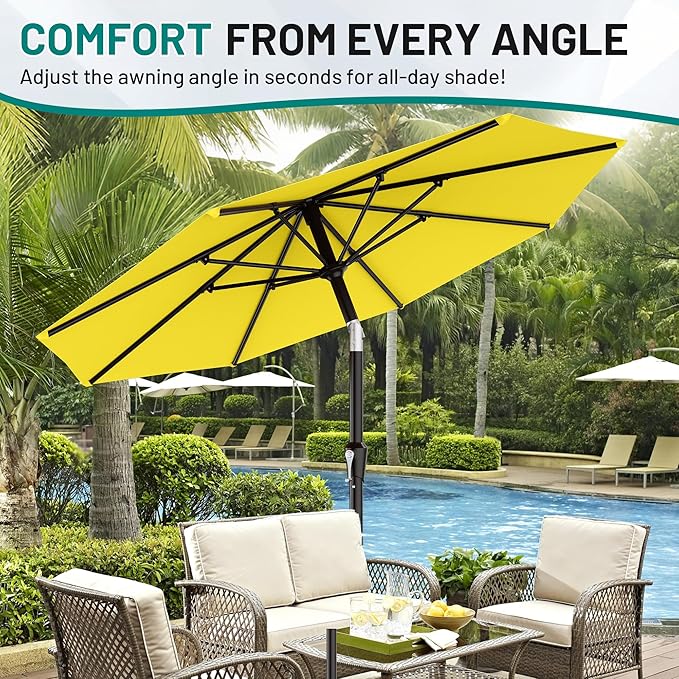 AreShark 9 FT Patio Umbrella for Outdoor, Outdoor Table Umbrella with Push Button Tilt and Crank, Outdoor Patio Umbrellas with 8 Sturdy Ribs for Market, Garden, Pool (Yellow) Rootora