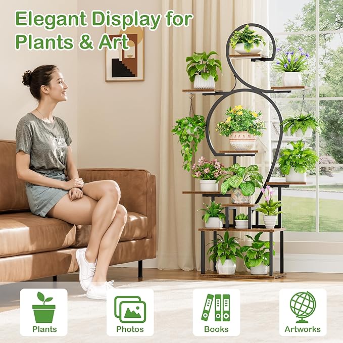 POZILAN Plant Stand Indoor with Grow Light - 9 Tiered 63" Tall Indoor Plant Shelf for Multiple Plants, Large Plant Shelf with Grow Light, Lighted Plant Stand for Indoor Plants POZILAN