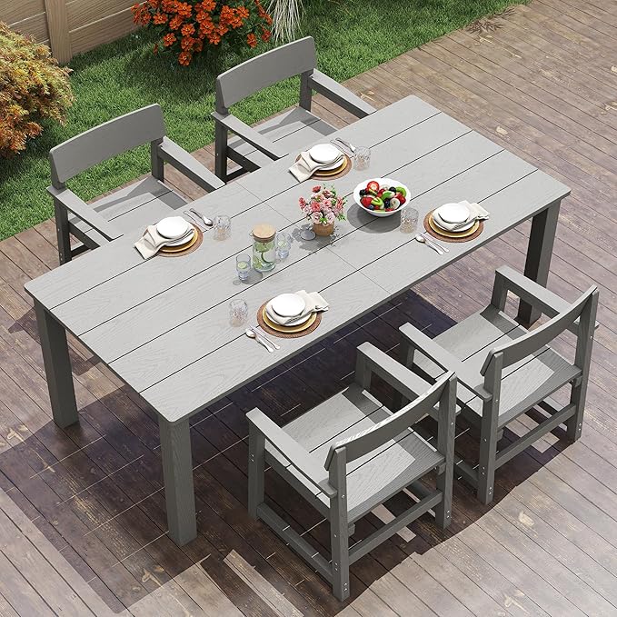 5-Piece HIPS Patio Dining Set for 4 Person Outdoor Dining Sets with Umbrella Hole Tables and Chairs Furniture Set All Weather Proof for Garden, Backyard, Poolside JOCOEVOL