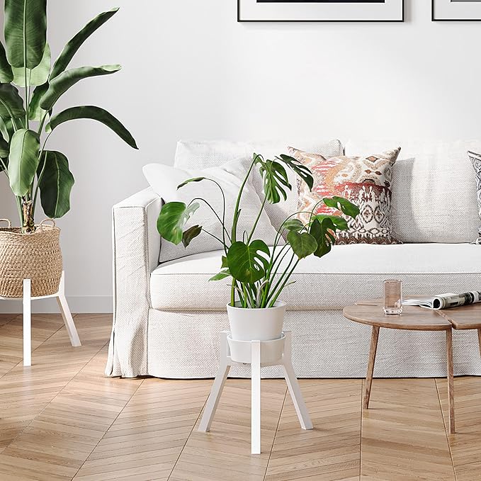 Adjustable Plant Stands Set of 2, Metal Small Plant Holder, Heavy Duty Stable Flower Holder Stand Rack for Various Pot Sizes Indoor Outdoor Corner Living Room Balcony Office White PS-007WH-2 IRCPEN