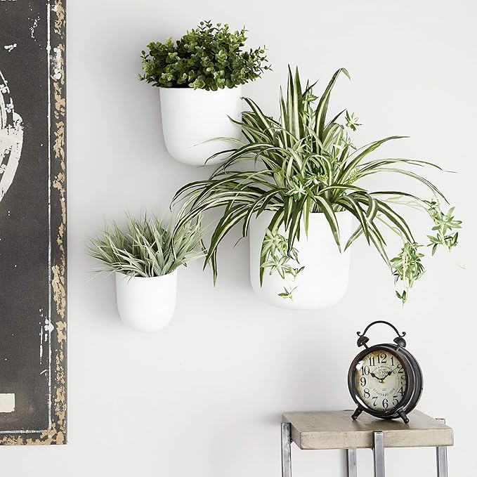 Deco 79 Metal Indoor Outdoor Wall Planter Indoor Outdoor Floating Hanging Planter, Set of 3 Plant Hanger 9", 7", 6"H, White Deco79