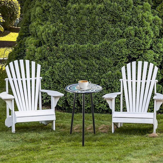 1 Pack Metal Outdoor Side Table Small Outside Round End Table for Patio Modern Accent Garden Corner Table for Small Spaces, Balcony, Porch, Weather-Resistant, Plant Stand Indoor, Round Mosaic PartyZealot