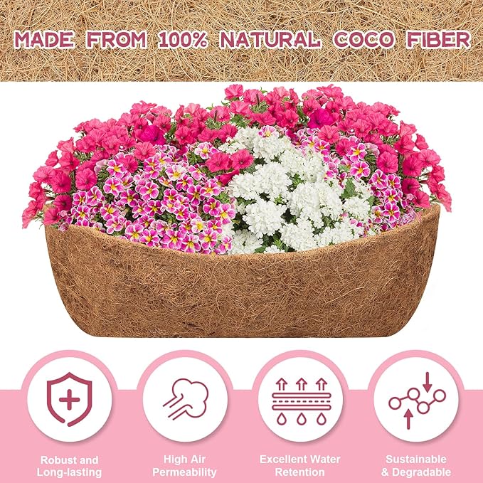 Riare 2 Pack 36 Inch Trough Coco Coir Liners for Planters, Pre-Formed Coconut Coir Replacement Liner Natural Coco Fiber Window Box Liners for Wall Planter, Window Basket Deck Railing Planter Riare