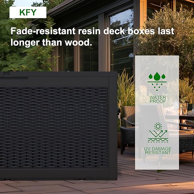 DRATO 100 Gallon Large Deck Box, Outdoor Storage Box for Patio Furniture, Patio Cushions, Gardening Tools, Pool Supplies,660lbs Weight Capacity,Waterproof Resin Storage Boxes（Black，100 Gallon） DRATOprovidesawarmandcozy
