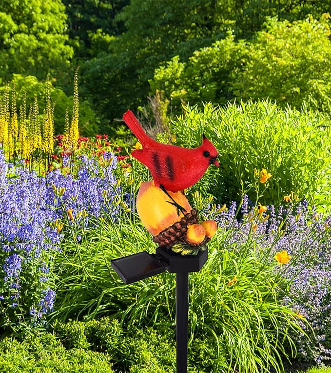 Cardinal Decor Solar Garden Decor Waterproof Red Bird Figurine Solar Stake Lights for Outside Yard, Patio, Lawn, Porch, Cemetery, Grave LAIAMER