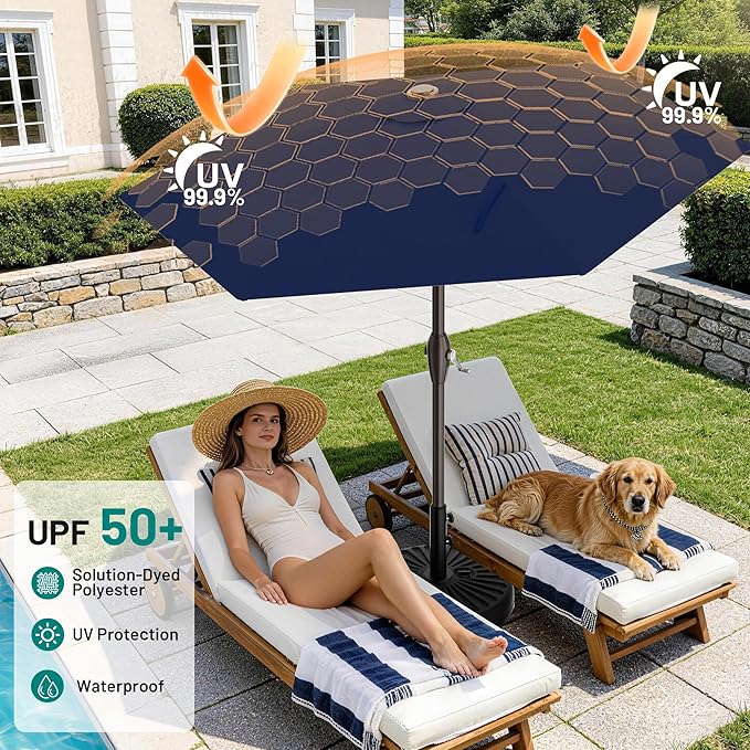 AreShark 7.5FT Patio Umbrella Table Market Umbrella with 6 Sturdy Ribs, Button Tilt/Crank Heavy-Duty Round Outdoor Umbrellas for Garden, Deck, Backyard,and Pool, Navy Rootora