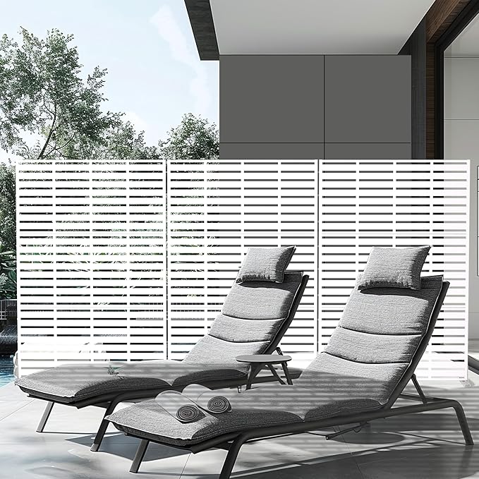 Casaphoria Metal Privacy Screen Outdoor, 72" H x 47" W Freestanding Decorative Privacy Screen for Patio Deck Balcony Garden with Stable Base, White-Adrian Casaphoria