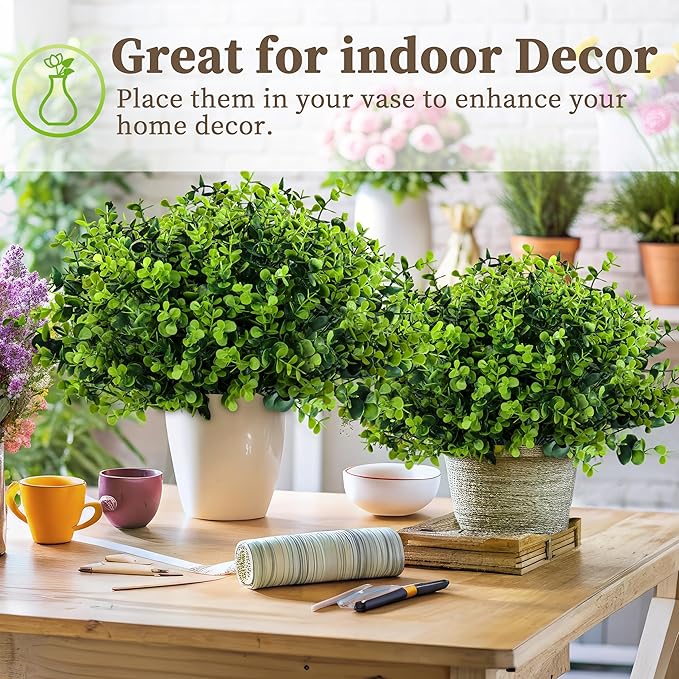 20 Bundles Artificial Greenery Boxwood Plants, Fake Plant for Garden Porch, Window Box, Home Wedding, Farmhouse, and Indoor Outdoor Decoration ColoPlay