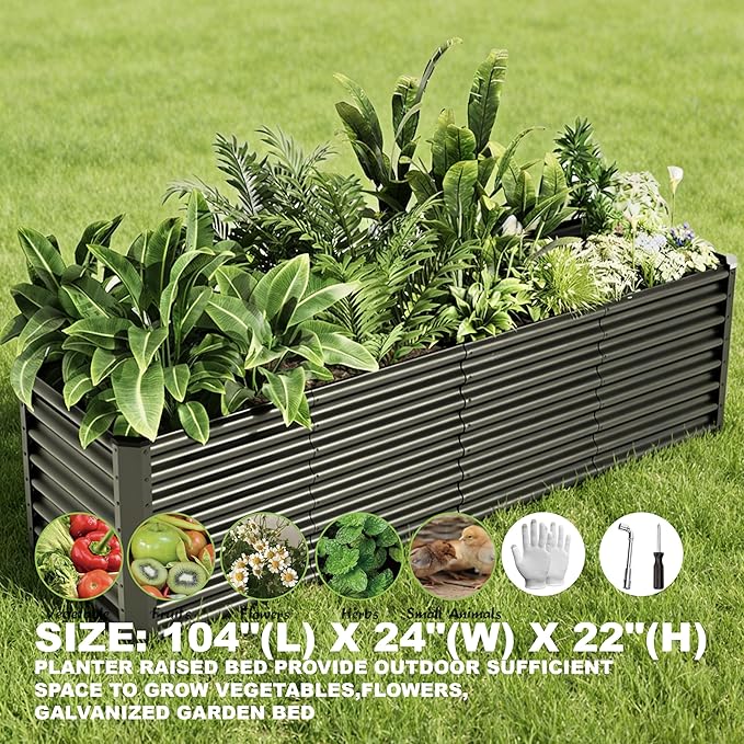 8x2x2ft Raised Garden Bed Kit, Galvanized Planter Garden Boxes Outdoor, Metal Raised Garden Beds for Vegetables,Fruits, Flower,Black kingddeergardenbed