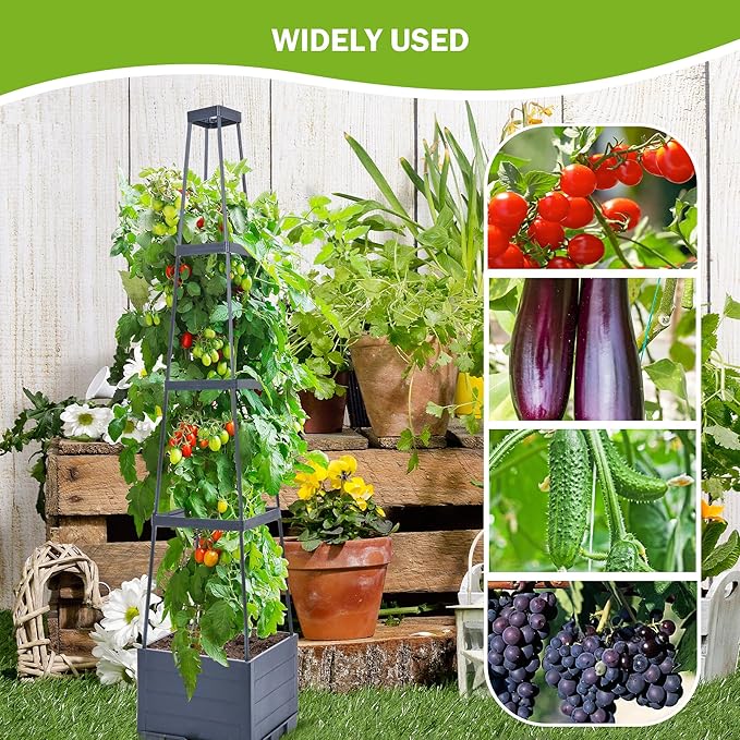 GENMOUS Raised Garden Bed with Tomato Planter Box Trellis, 56'' Tomato Cages for Garden, Tomato Planter Cage for Patio for Climbing Plants Vegetable Vine Flowers Outdoor & Indoor, 4 Pack GenMousCo