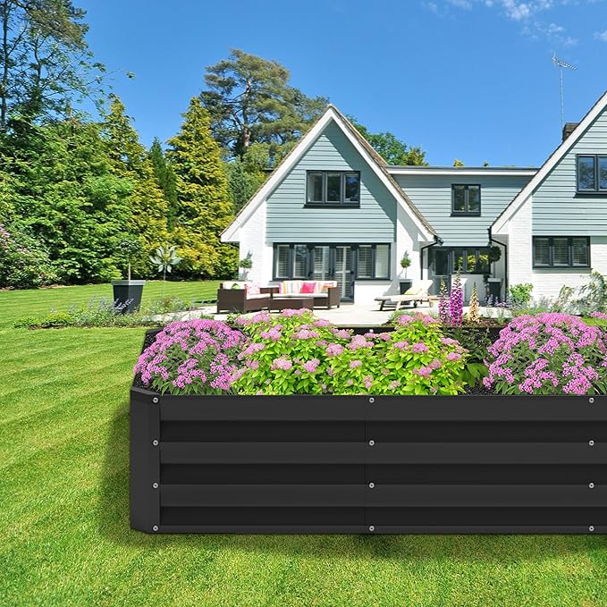 2PCS 6x2x1FT Galvanized Raised Garden Bed,Planter Raised Beds-Metal Garden Box,Large Plant for Outdoor Planting, Vegetables Bed，Flower,herb-Black Home