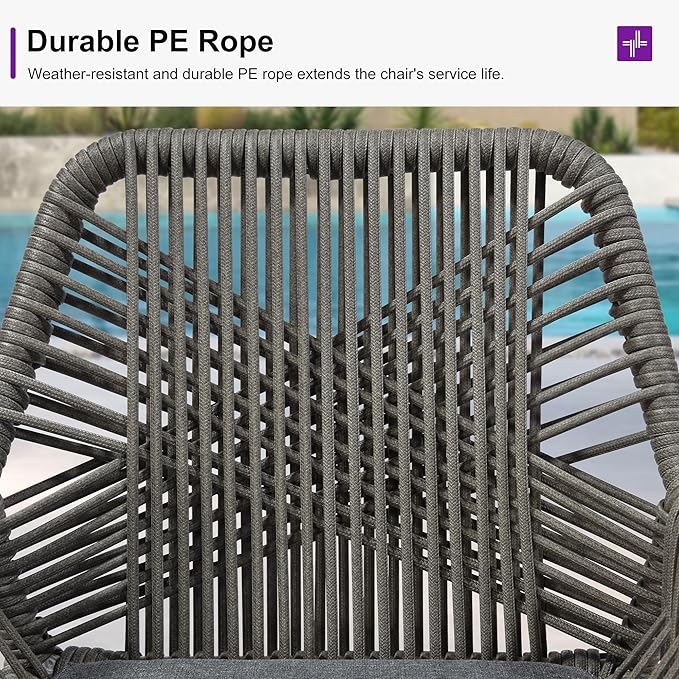 PURPLE LEAF Outdoor 24" Counter Height Bar Stools Chair Set of 2, All Weather Rattan and Aluminum Patio Bar Stool with Cushion for Indoor and Outdoor, Kitchen Island, Smoke Grey PURPLELEAF