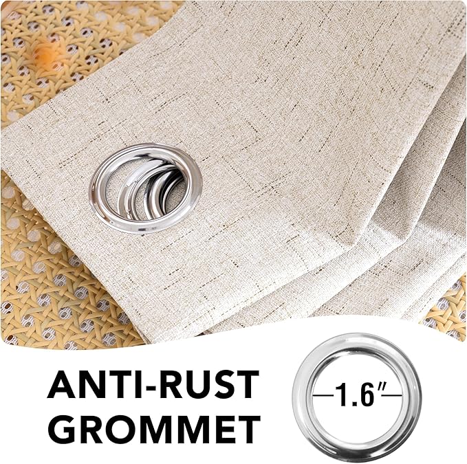 H.VERSAILTEX Linen Blackout Curtain Durable Thick Textured Linen Look 100% Blackout Patio Door Curtain Anti Rust Grommet Extra Wide Sliding Door Curtain Panel, W100 x L84 inch - Natural (Pack of 2) HVERSAILTEX