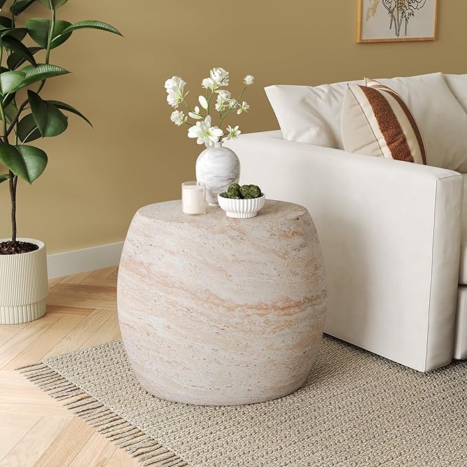 Christopher Knight Home Jayme 20.25" Indoor Outdoor Oval Accent Side Table, Patio Decorative End Table, Lightweight Concrete Garden Stool for Patio Living Room Balcony & Garden Decor, Travertine ChristopherKnightHome
