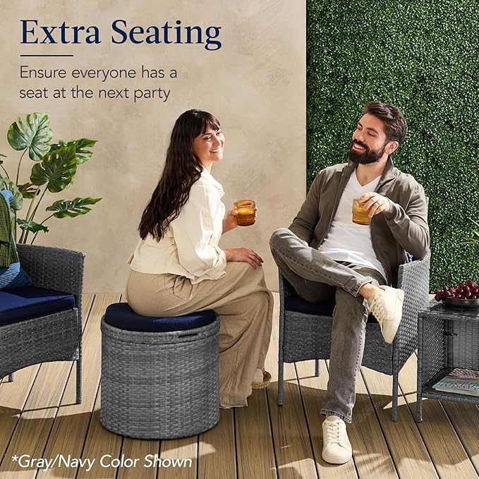 Best Choice Products Round Wicker Ottoman, Multipurpose Outdoor Furniture for Patio, Backyard, Additional Seating, Footrest, Side Table w/Storage, Removable Cushions – Brown/Red BestChoiceProducts