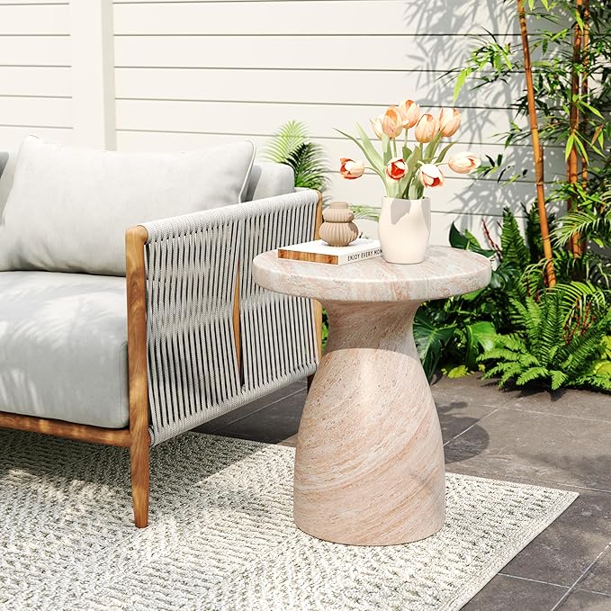 Christopher Knight Home Jayme 22.5" Indoor Outdoor Round Top Accent Side Table, Patio Decorative End Table, Lightweight Concrete Garden Stool for Patio Living Room Balcony & Garden Decor, Travertine ChristopherKnightHome
