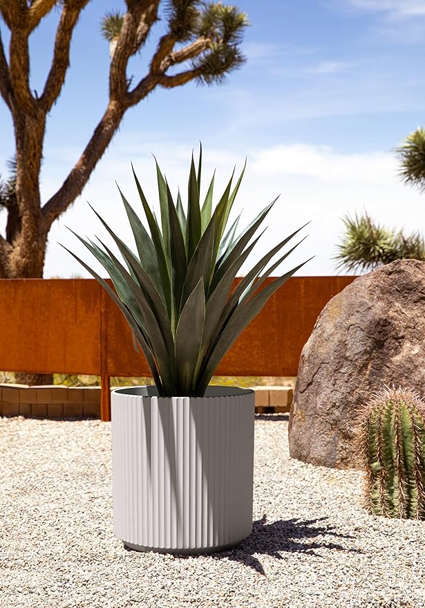 Veradek Demi Series Round Planter for Porch, Patio, Backyard | Durable Plastic-Concrete Material | Modern Décor for Tall Plants, Flowers VeradekOutdoor