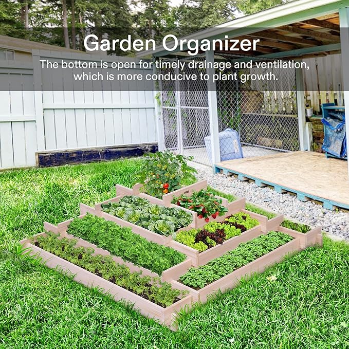 VIVOSUN 5-Tier Wooden Raised Garden Bed, 42 x 42 x 14 Inches, Outdoor Wood Planter Box with Gloves and Liner for Garden, Patio, Balcony, Backyard and Outdoors VIVOSUN
