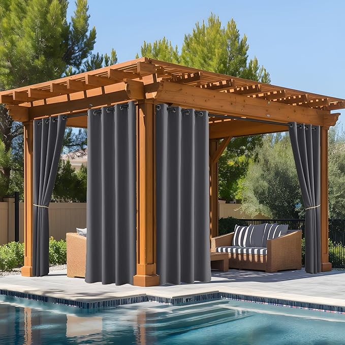 NICETOWN Fade Resistant Outdoor Patio Curtains Waterproof 2 Panels, Xenon Arc Tested Grade 4 Fade Proof, W52 x L108 in Thermal Insulated UV Protection Drapes for Sunroom & Pergolas, Grey NICETOWN