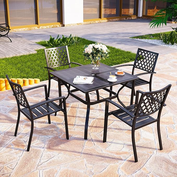PHI VILLA 37 Inch Outdoor Dining Table Metal Steel Mesh Patio Dining Table Umbrella Table with 1.57" Umbrella Hole (Mesh) PHIVILLAThepioneerofcomfortablehouseholdsupplies