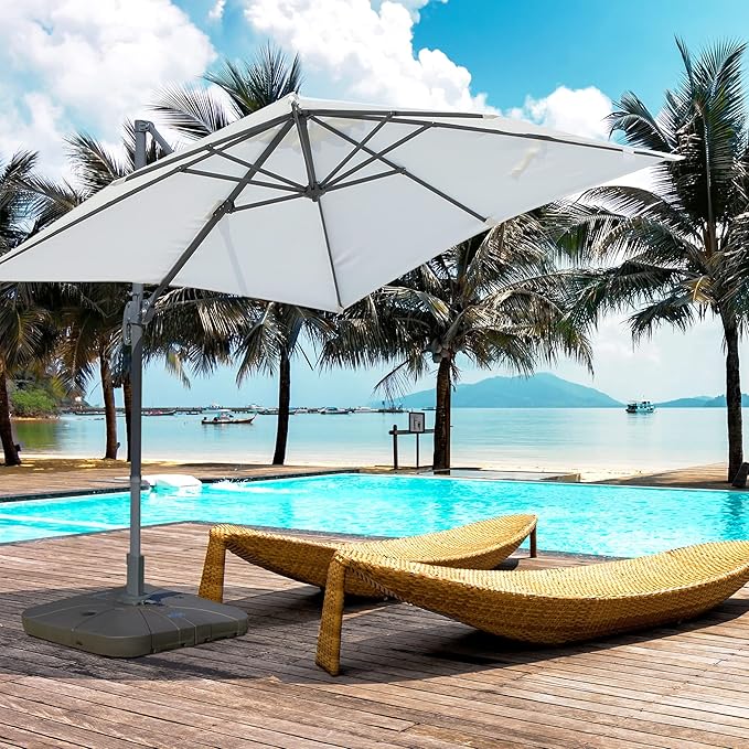 Outsunny Square Cantilever Patio Umbrella Base with 4 Wheels for Easy Moving, Heavy Duty Umbrella Stand Weight, 330 lb Capacity Sand or 249 lb Capacity Water, Coffee Outsunny