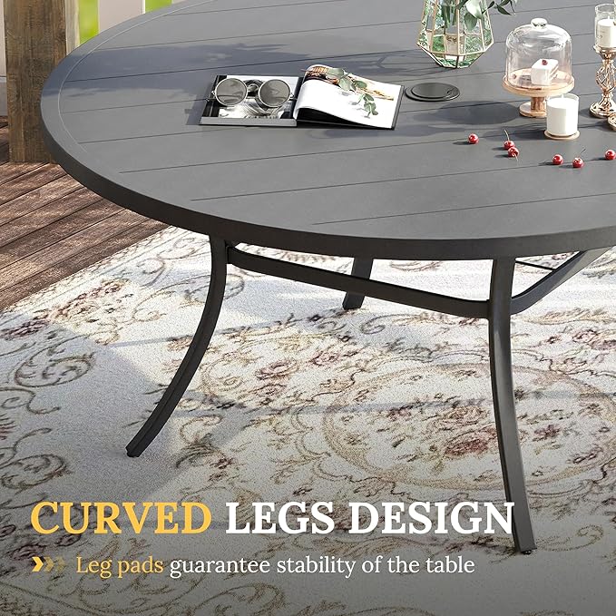 VICLLAX 60" Outdoor Round Patio Table for Lawn Garden, All Weather Metal Patio Dining Table with Adjustable Umbrella Hole, 8-10 Person, Grey HOME
