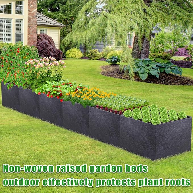 POILKMNI 12x2x1ft Fabric Raised Garden Bed - Outdoor Planter Box Non-Woven Fabric Patio Planting Bed Garden Grow Bed Bag for Growing Herbs, Flowers and Vegetables POILKMNI