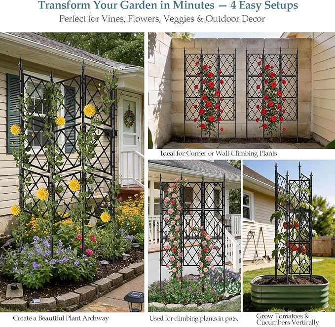 5.25FT Metal Garden Trellis for Climbing Plants Outdoor and Indoor, Black Iron Pipe Support Fence Climbing Plant Frame Wall Trellis with Garden Twist Tie for Ivy Vines Vegetable Flower DEVISEFUN