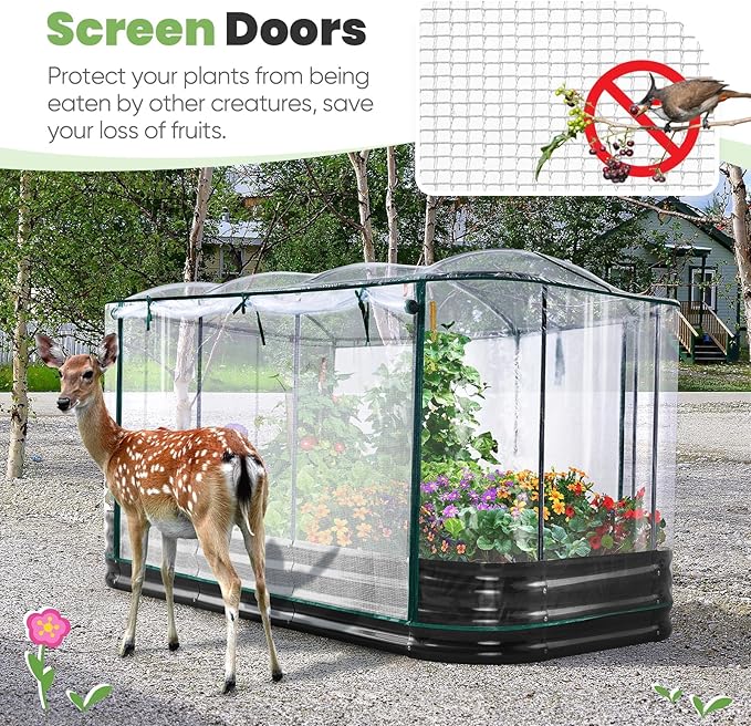 KING BIRD Raised Garden Bed with Cover Galvanized Oval Planter Garden Box 94.5x47.2x11.8 in, Clear, Outdoor for Gardening, Vegetables, Flowers KINGBIRD