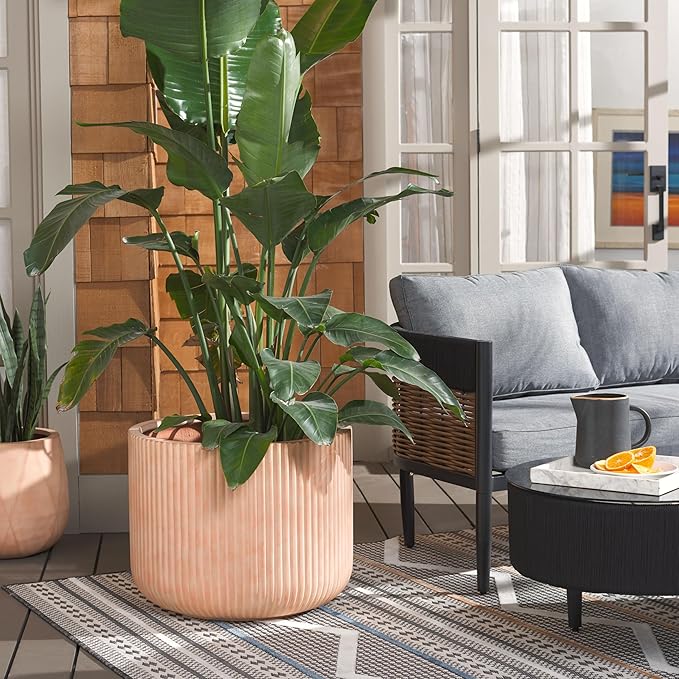 SAFAVIEH Outdoor Collection Lucca Terracotta Cement Ficonstone Planter Pot SAFAVIEH