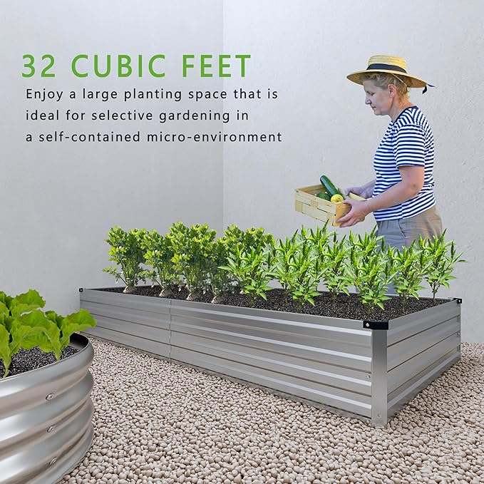 2PCS 8x4x1FT Galvanized Raised Garden Bed Kit,Vegetable Boxes-Rectangle Metal Flower Box,Large Planter Raised Beds Outdoor Garden for Planting,Fruit,Herb-Silver DIIYIV