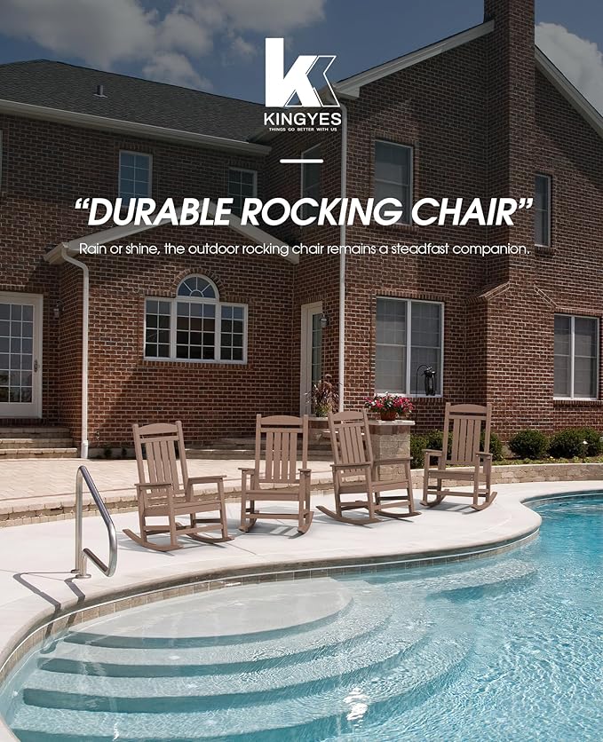 KINGYES Outdoor Rocking Chair Set of 2, High Density Polyethylene Patio Rocking Chairs with 330lbs Support for Adults, Brown KINGYES