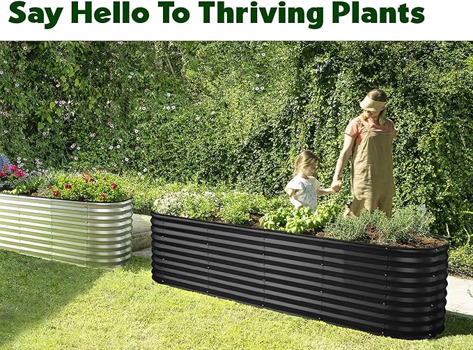 Plant & Plot Galvanized Raised Garden Beds Outdoor // 8×2×2 ft Planter Raised Beds for Gardening, Vegetables, Flowers // Large Metal Garden Box (Black) // Patented Tool-Free Design PlantPlot