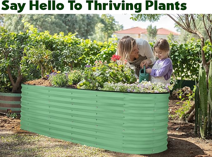 Plant & Plot Galvanized Raised Garden Beds Outdoor // 6×2×2 ft Planter Raised Beds for Gardening, Vegetables, Flowers // Large Metal Garden Box (Light Green) // Patented Tool-Free Design PlantPlot