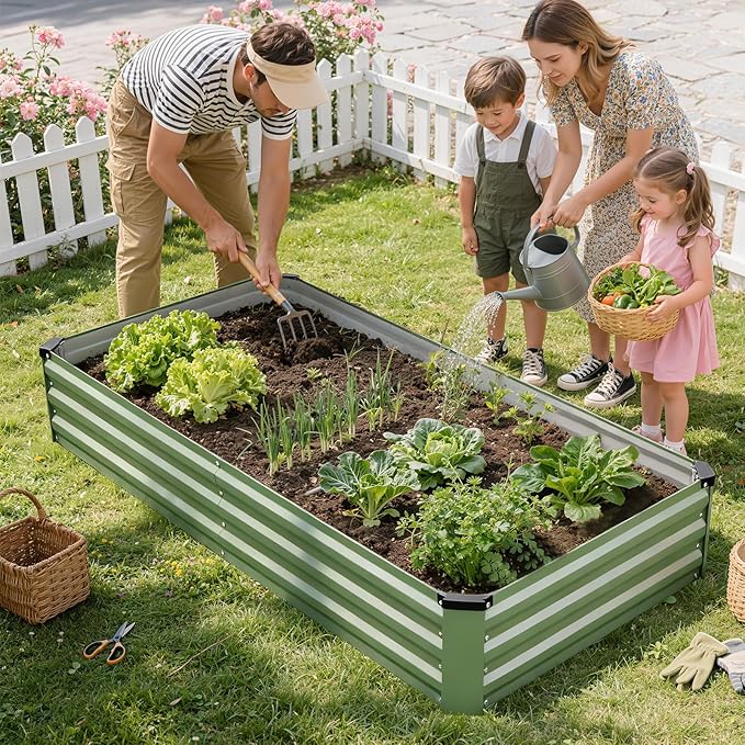 Galvanized Raised Garden Bed Outdoor | Metal Raised Garden Bed for Gardening 2Pack | Large Planter Box for Vegetables Flowers Fruits | Easy Assembly & Safety Design Flower Beds 6x3x1ft Olive Green Zettfuly