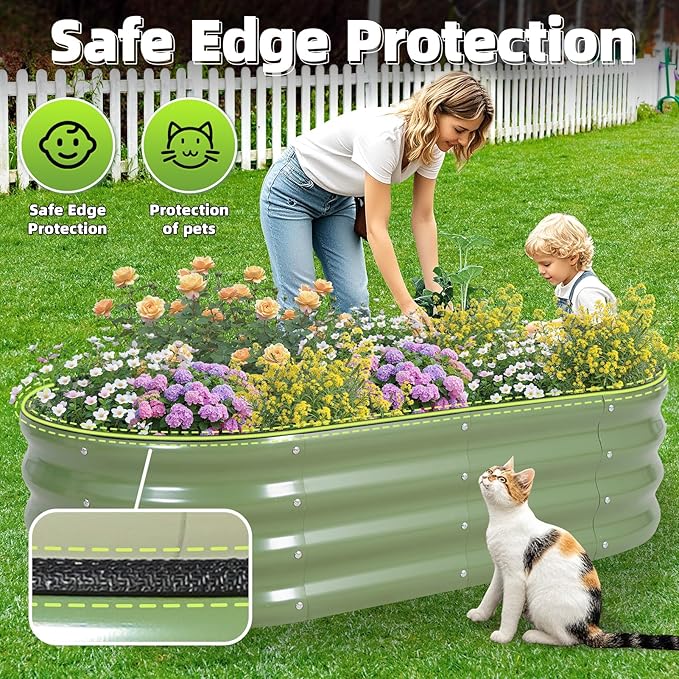 G GOOD GAIN Galvanized Metal Raised Garden Bed Kit - 4x2x1FT Outdoor Planter Box with Safety Edging and Gloves for Vegetables, Fruits, Flowers(OliveGreen, 2PC) GGOODGAIN
