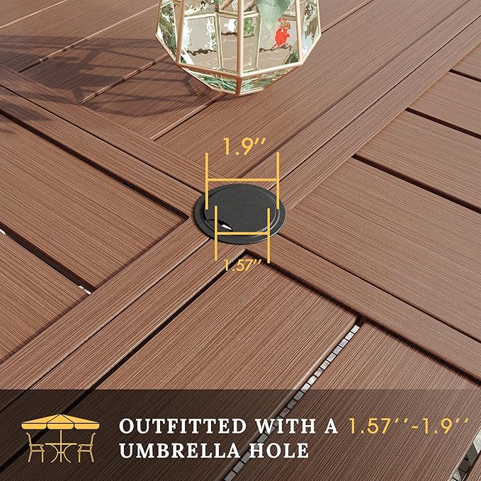 VICLLAX Round Patio Table with Adjustable Umbrella Hole for 6, All Weather Metal Outdoor Dining Table for Lawn Garden, 50" Outdoor Coffee Table, Walnut Wood-Like Tabletop HOME