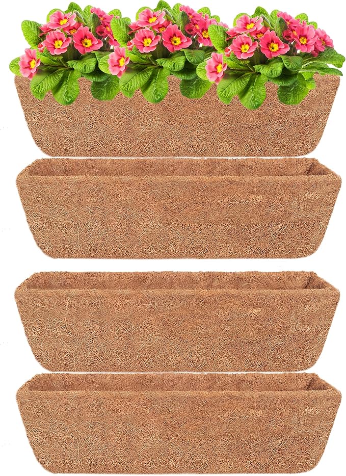 Y&M 4pcs 24“ Through Coco Liners Coconut Fiber Liner, Pre-Formed Replacement 24'' Coco Liner for Window Basket YM