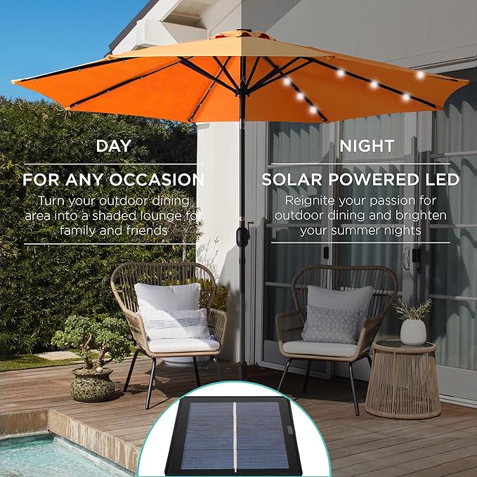 Best Choice Products 10ft Solar Polyester LED Lighted Patio Umbrella w/Tilt Adjustment and UV-Resistant Fabric BestChoiceProducts