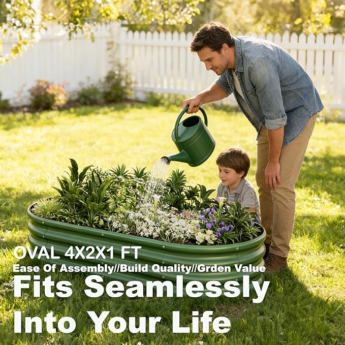 4x2x1ft-2pcs-Oval Raised Garden Bed Kit, Galvanized Planter Garden Boxes Outdoor, Metal Raised Garden Beds for Vegetables,Fruits, Flower,Green kingddeergardenbed