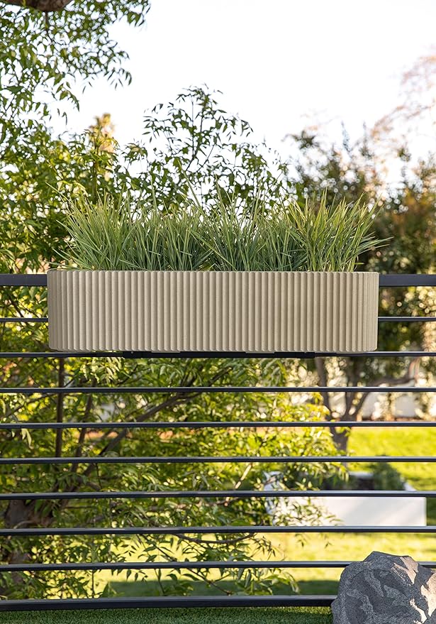 Veradek Demi Series Railing Planter - Hanging Planter Box for Windowsill/Balcony | Plastic-Stone Composite w/Railing Bracket | Modern Décor for Flowers VeradekOutdoor