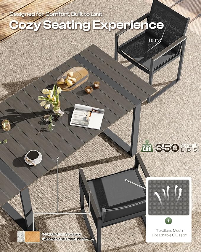 Outdoor Dining Chairs Set of 2, Aluminum Patio Dining Chiars with Textilene Mesh, 2 Piece Outdoor Chiars for Garden, Backyard, Deck (Charcoal) Oasbira